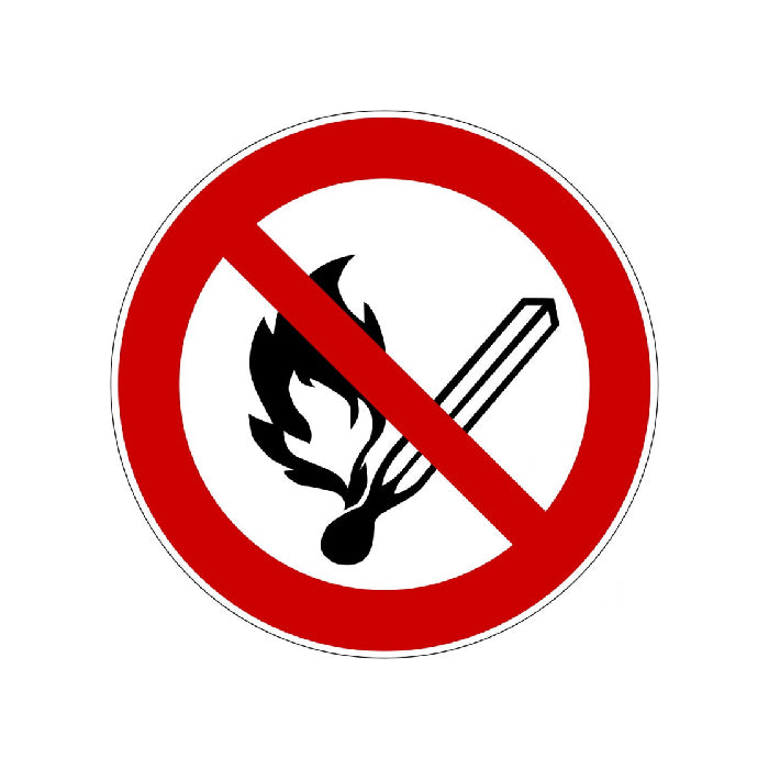 Verbotszeichen "Keine offene Flamme, Feuer, offene Zündquelle und Rauchen verboten" P003, nach ASR A1.3:2013, DIN EN ISO 7010 