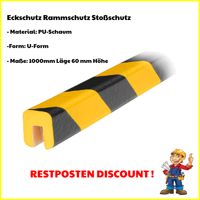Eckschutz U-Form, 1M, schwarz/gelb, Rammschutz Stoßschutz SELBSTKLEBEND