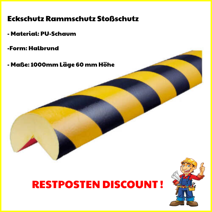 Eckschutz rund 1M, schwarz/gelb, Rammschutz Stoßschutz SELBSTKLEBEND